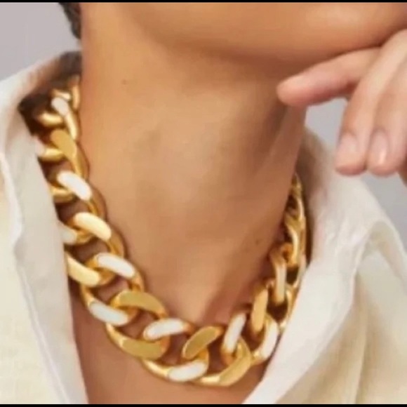 šTory Burch Roxanne Inlay Chunky Bold Statement Gold Necklace - Picture 3 of 10